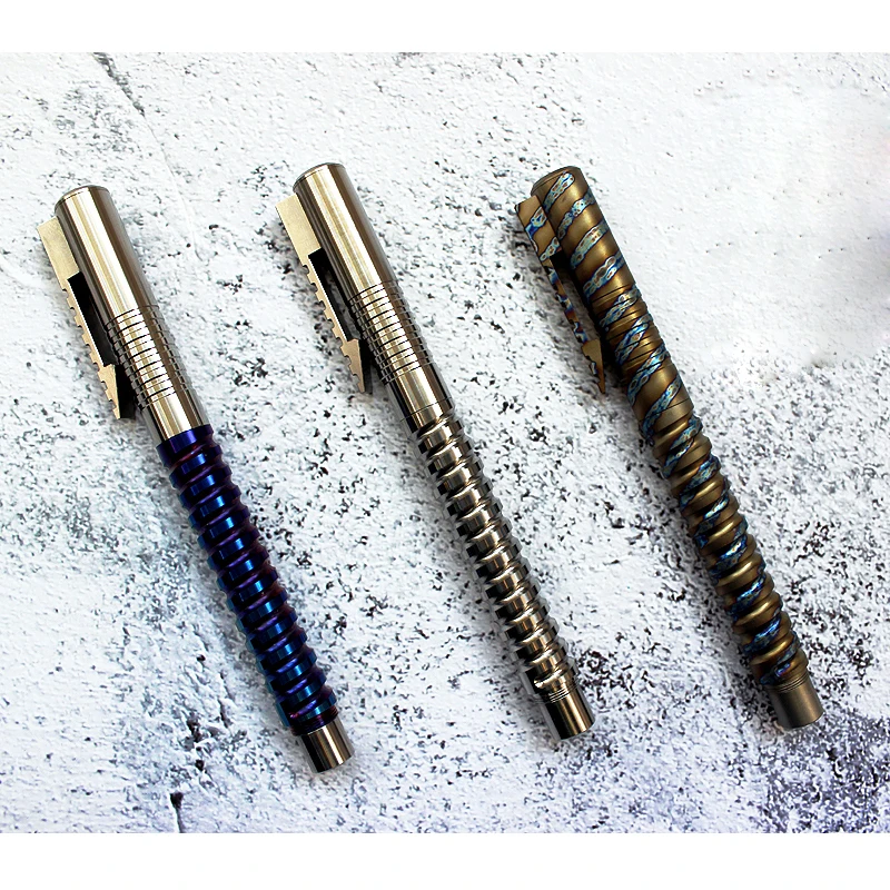 spesifikasi Mackwalker Pena Pertahanan EDC Paduan Titanium Pena Taktis Pena Tanda Tangan Pemegang Pena Spiral Dengan Kepala Pemecah Jendela
