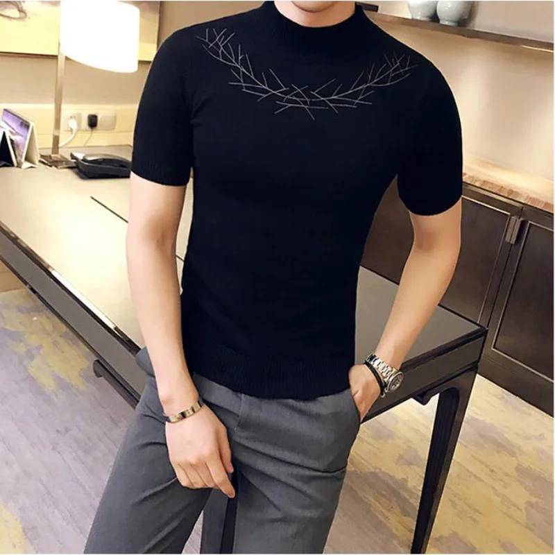 2019 Новый стиль Модные мужские летние тонкие для досуга Чистый хлопок вязаные