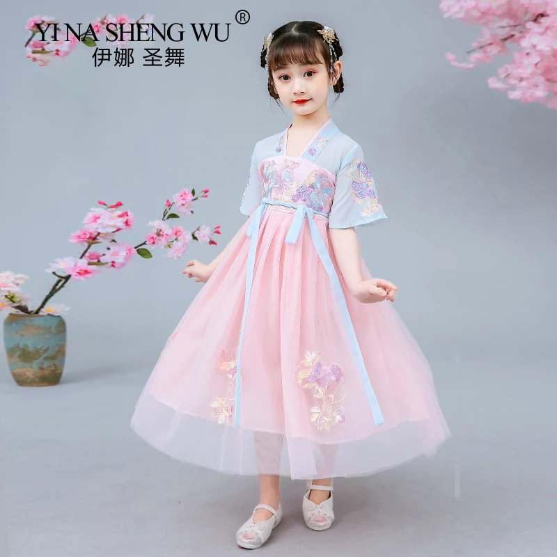 Древняя китайская Стиль детское платье для девочек на вечеринки цветок