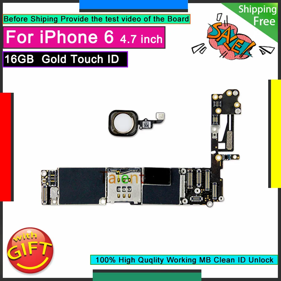 Для IPhone 6 материнская плата 16 Гб Gold Touch ID Кнопка Домой разблокированная