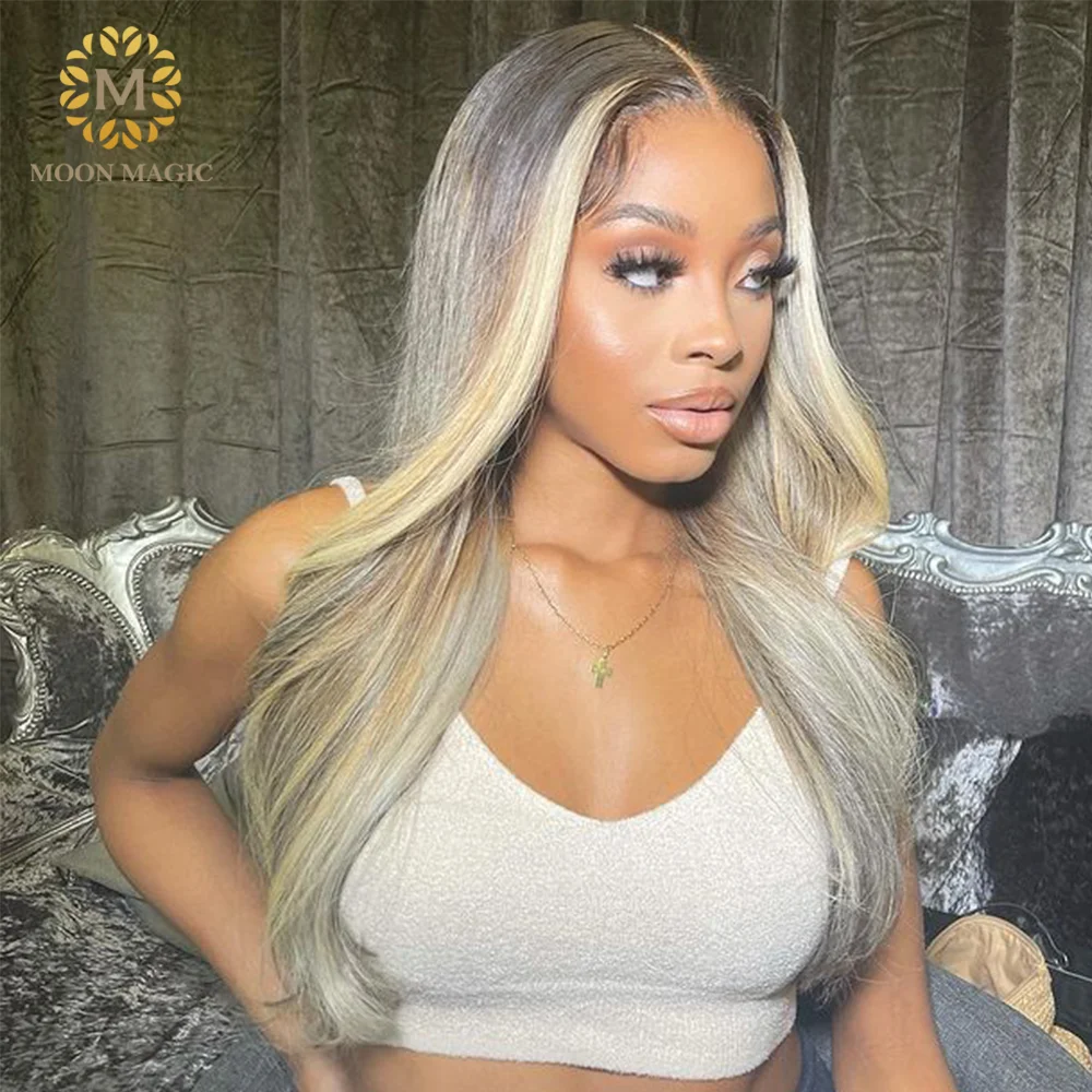 Парик из натуральных волос с эффектом омбре зольный светлый передний парик