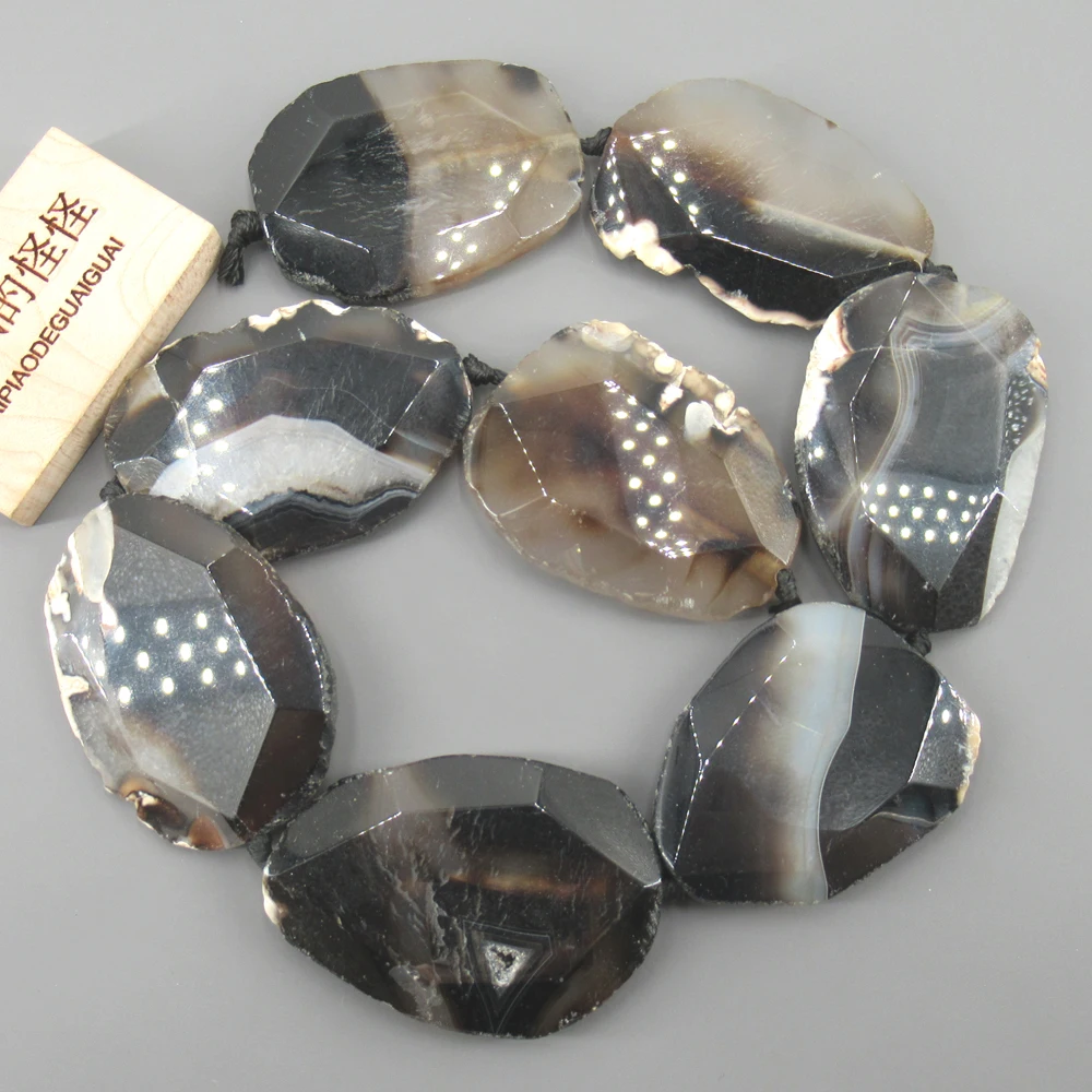АПДГГ 16.5 32х45мм-36х50мм Черная граненая грубая агатовая геодная друза в форме свободного слоя наггета камней для бусин ювелирных изделий для изготовления своими руками.