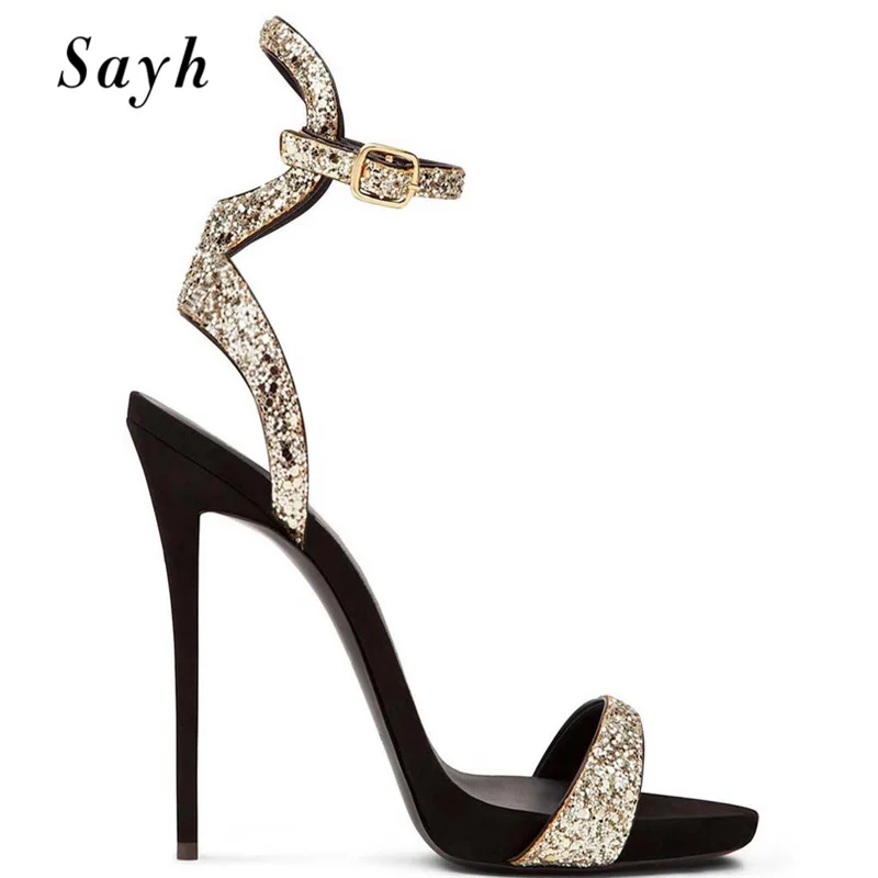 

Size 35-46 Summer Women Gold Bling Sequins High Heel Pumps Stiletto Sandals Ankle Strap Party Rome Gladiator Sexy Shoes