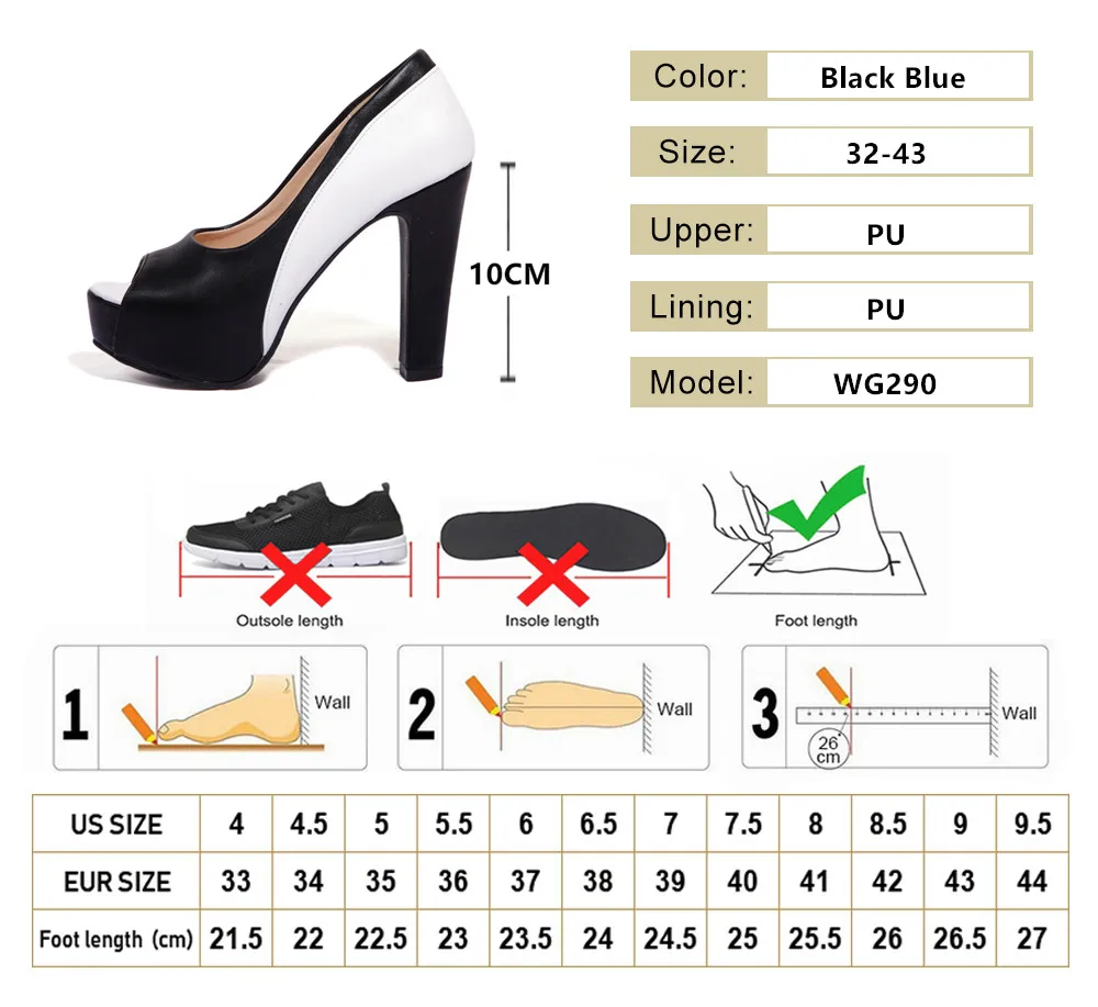 Spring Autumn Womens high heels Sexy Peep Toe Pumps Platform shoes Wedding Party shoes size 32-43 Zapatos de Mujer 10cm heels