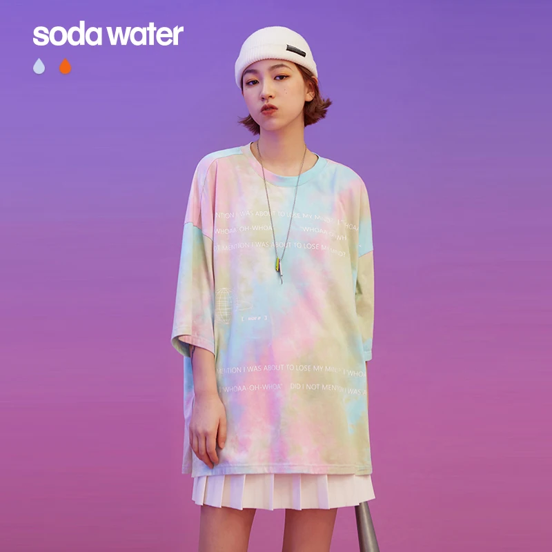 SODAWATER/футболка с вышитым логотипом для девочек Женская уличная футболка