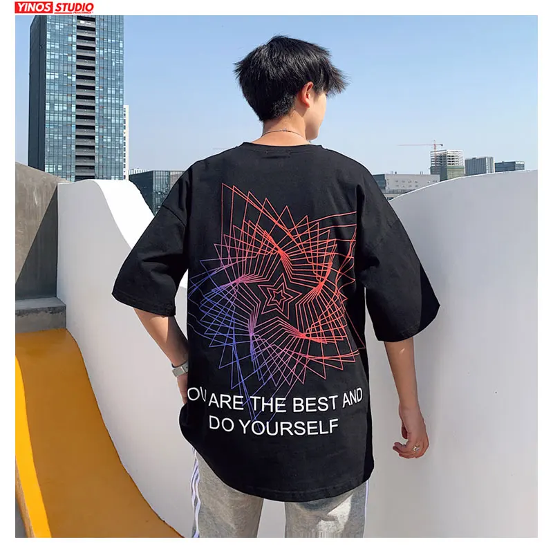 Мужские повседневные футболки с круглым вырезом уличный сверхразмерный топ в