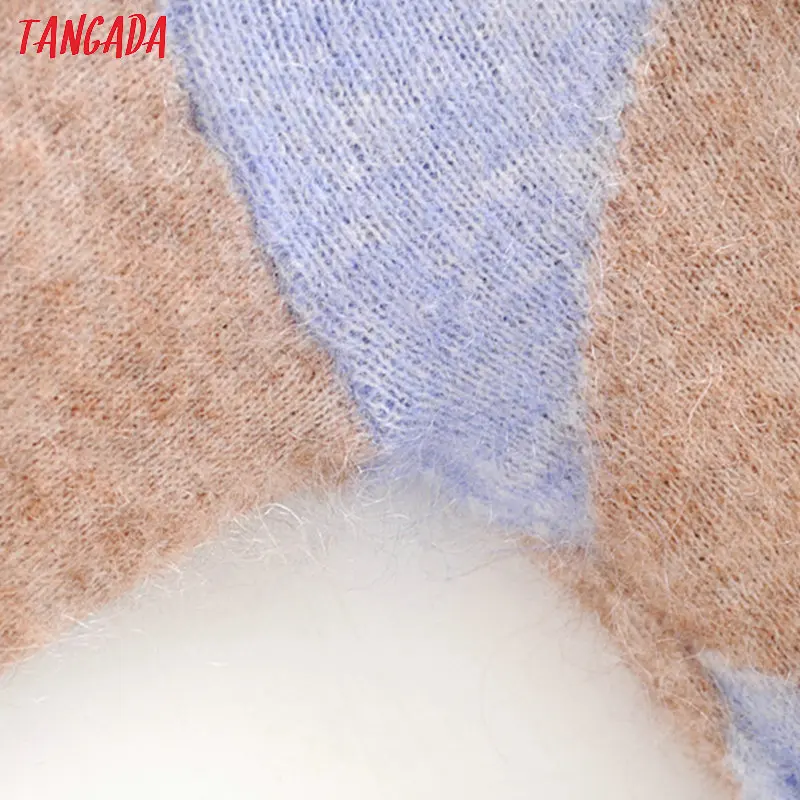 Tangada women geometric oversize knitted sweaters long sleeve vintage lady fashion pullovers winter thick stylish tops 3H83 | Женская