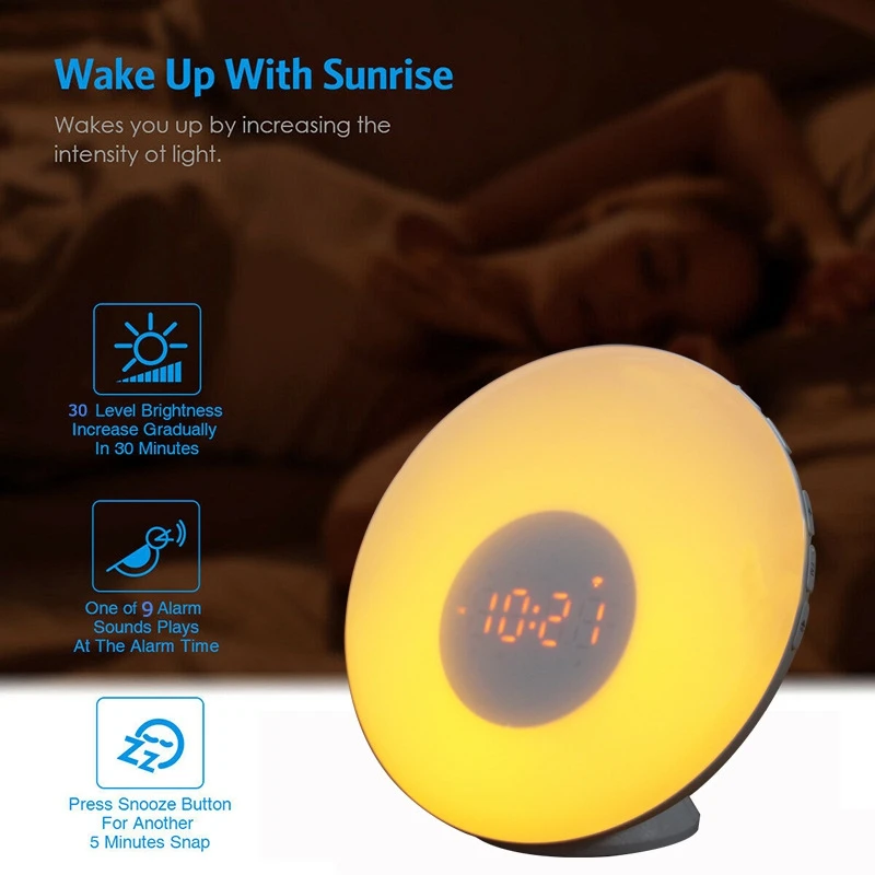 

Wake Up Light Alarm Clock Sunrise Simulation Luminous Digital Clock for Alexa Google Home Wifi Smart Clock