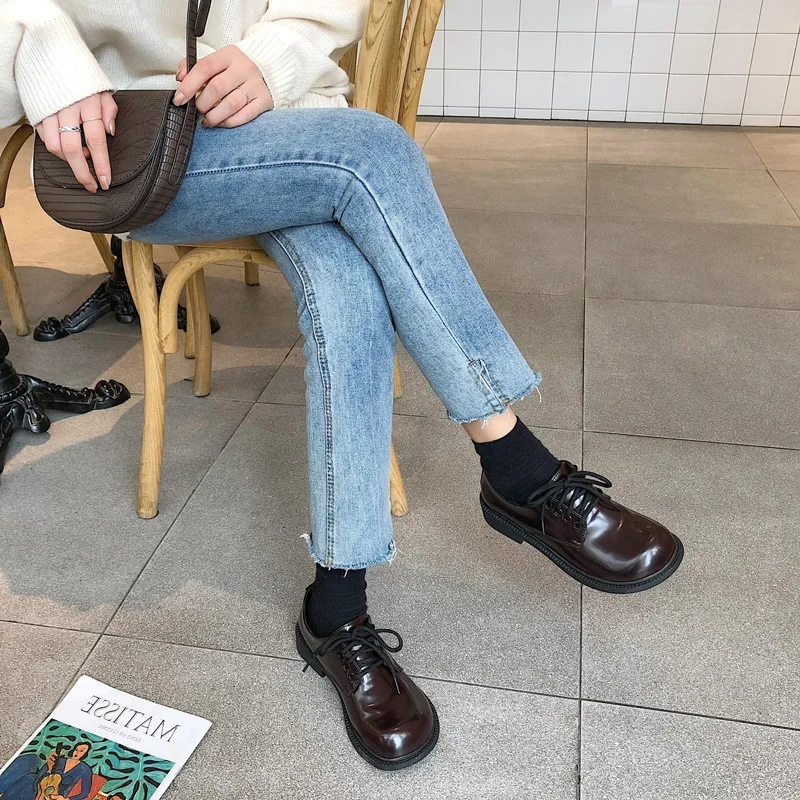 

Flat Black Shoes For Women Casual Female Sneakers Ladies' Footwear Round Toe All-Match Oxfords British Style Cross Dress Retro S