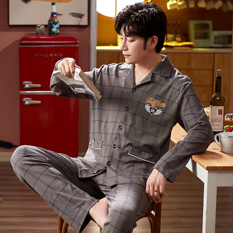 Autumn 100% Cotton peignoir homme Suit Pyjamas Hooded Casual Coral Sleep Homewear Spring Men Pajama Sets Sleepwear