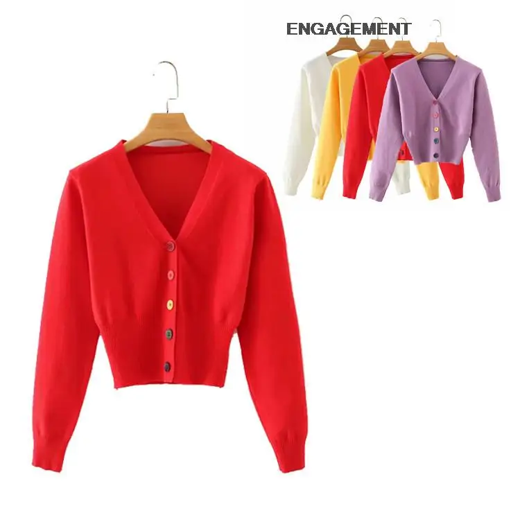 

ENGAGEMENT za 2021 female Autumn winter color button sweater women fashion single-breasted design sweater coat