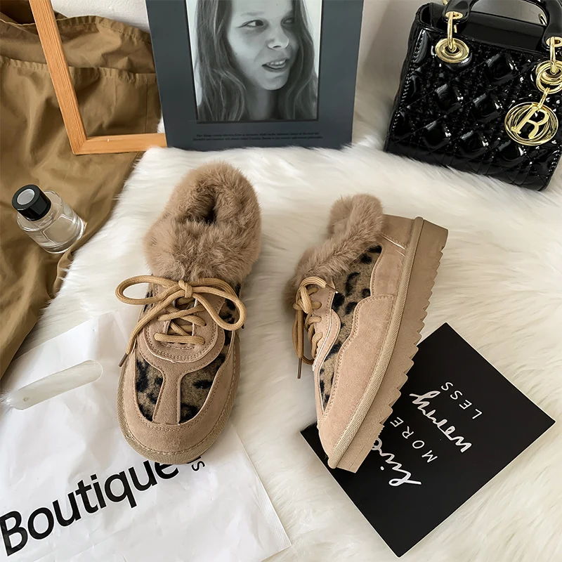 

Women's boots women's winter boots warm plush suede flat ankle snow boots women's shoes fashion thick-soled print A6-62