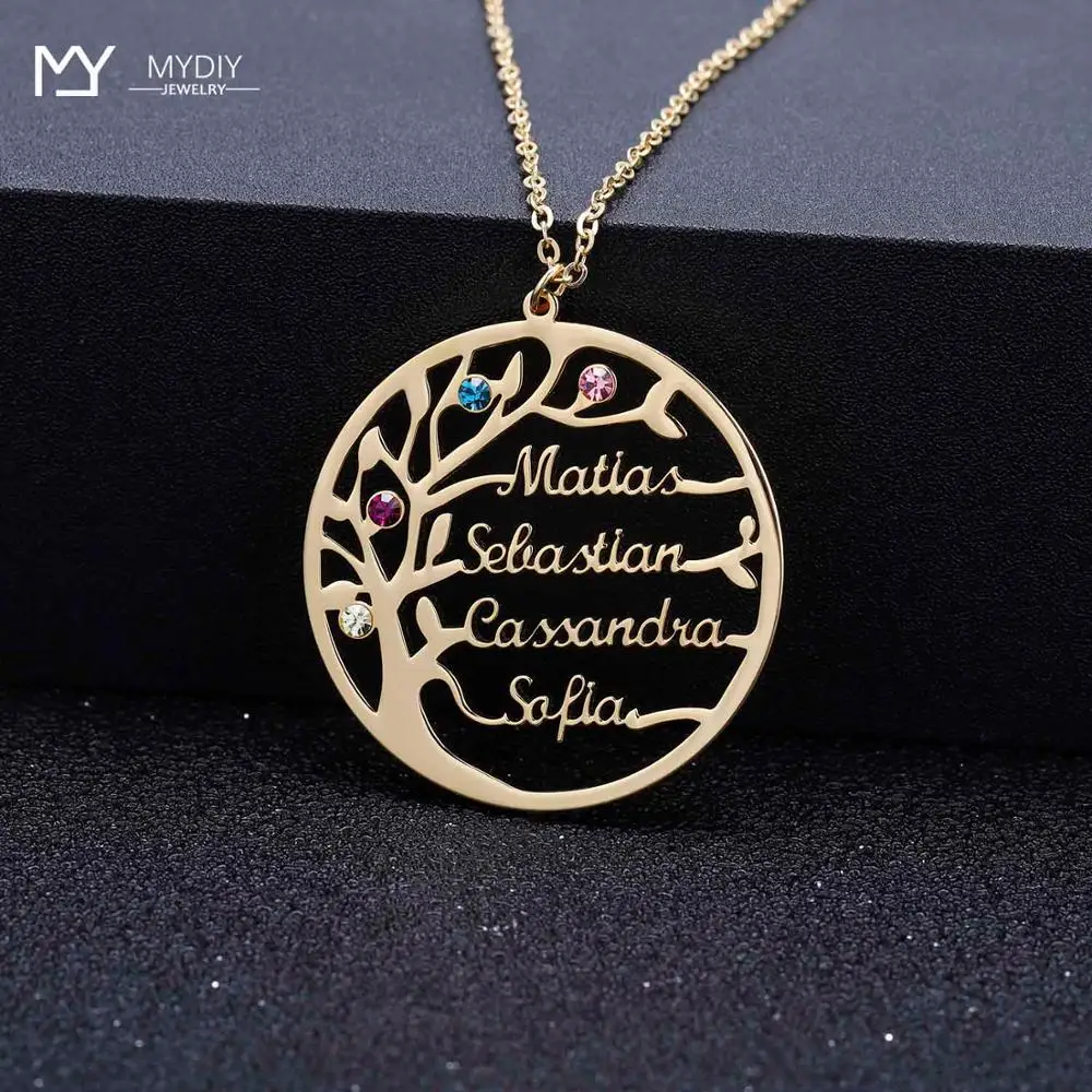 Массивное семейное ожерелье с изображением дерева искусственным камня на заказ