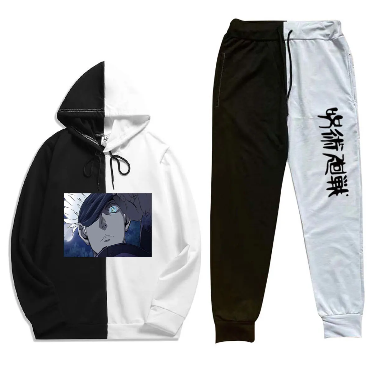 

Jujutsu Kaisen fashion HipHop Streetwear men and wom 2 Pieces Sets Patchwork Hoodies Pants Thin Sweatshirt trousers sets