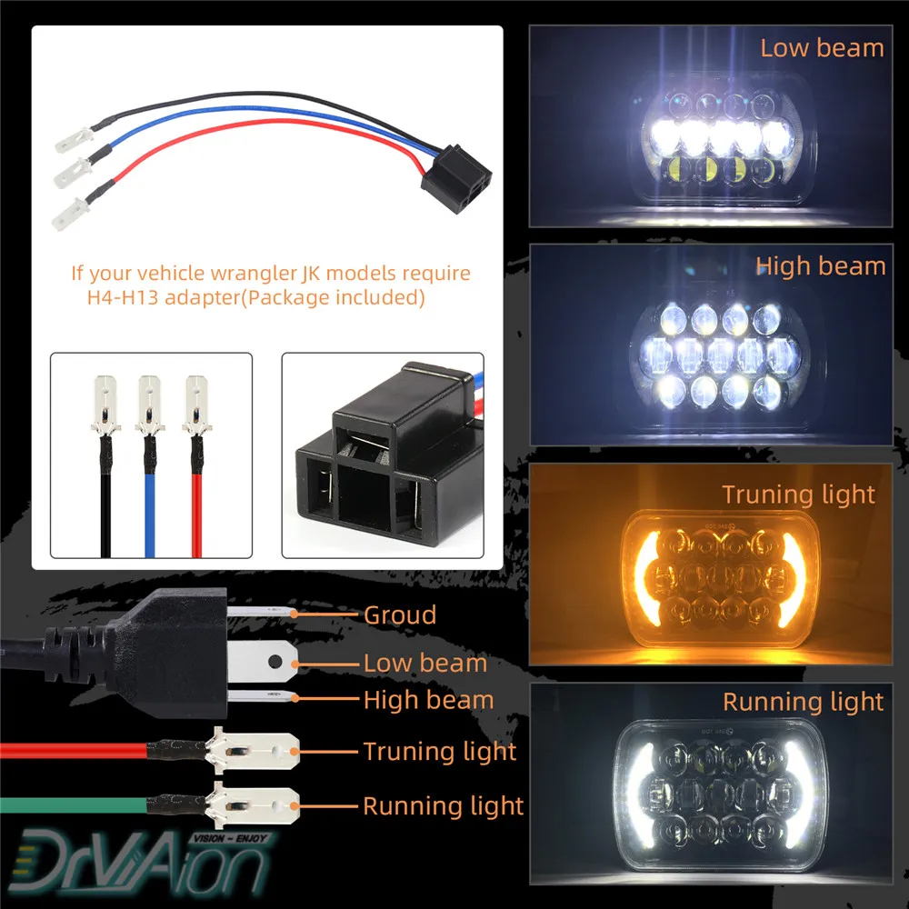 

1pc Brightest 5X7 7x6 Inch 105W Rectangle LED Cree Headlight for Pickup Truck Car Light H4 Led Lens Car Accessories New