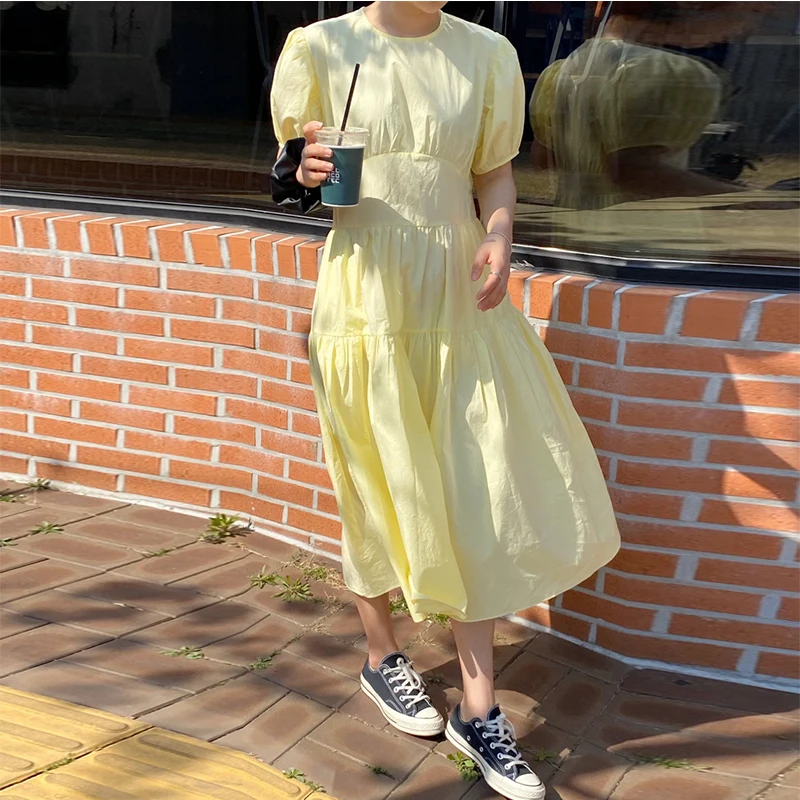 

2021 new round neck solid color loose dress women