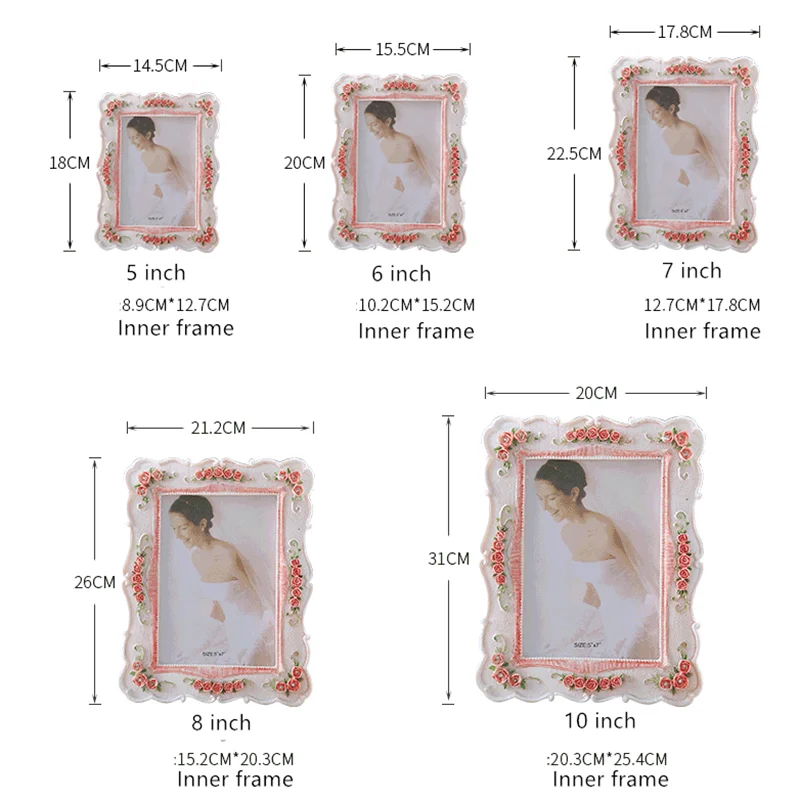 

Pink Rose Painted Photo Frame Creative Wedding Framed Painting Home Decoration European Simplicity White Picture Frame
