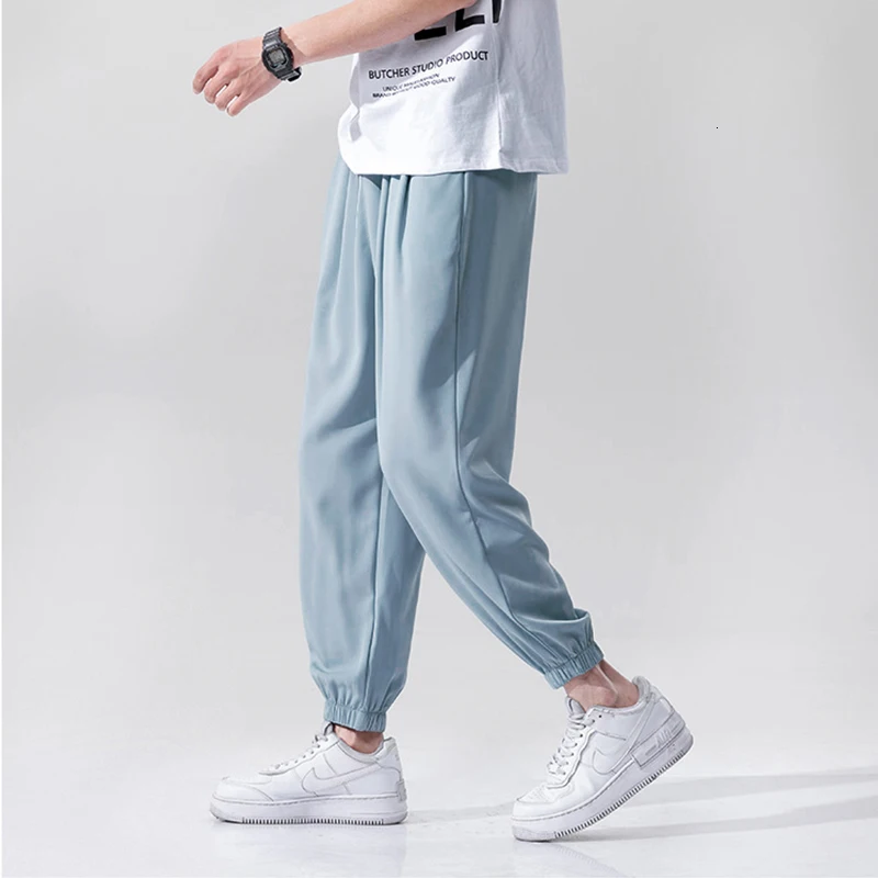 

Men's Summer Solid Color Loose Trousers 2021 Solid Color Casual Korean Version Of Ice Silk Stretch Fashion Ankle-Length Pants