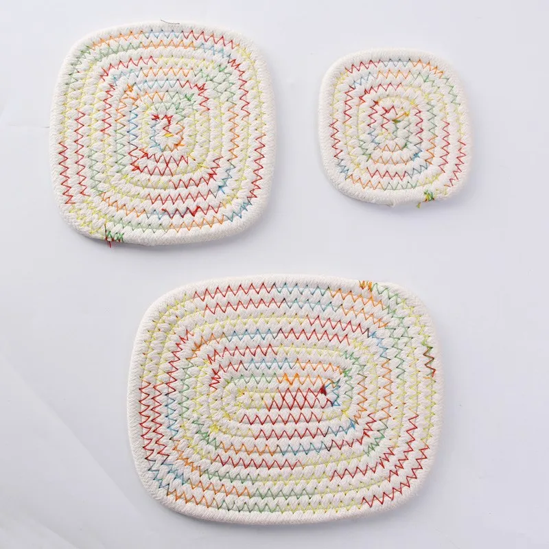 Warm Colorful Хлопчатобумажная веревка столовые приборы ручной работы обеденные настольные коврики для кухни посуда подставки для напитков горшок чаша изоляционный коврик минималистичный домашний декор - Цвет: Warm Colorful