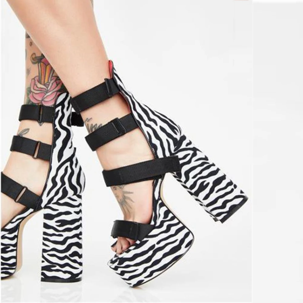 

RIBETRINI Sexy Girl Open Toe Cool Shoes High Heels Buckle Platform Block Heel Women Sandals Platform Summer Sandals