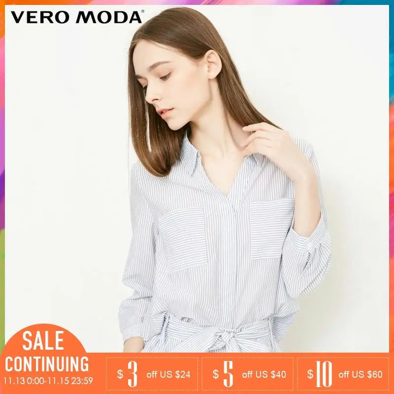 Vero Moda 2019 Весна и лето v образный вырез полосатый 3/4 рукава шифоновая рубашка |