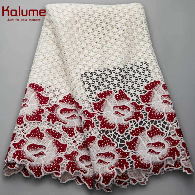 

Kalume White African Guipure Lace Fabric 2021 High Quality Nigerian Guipure Cord Lace Fabric With Stone For Wedding Sewing H2732