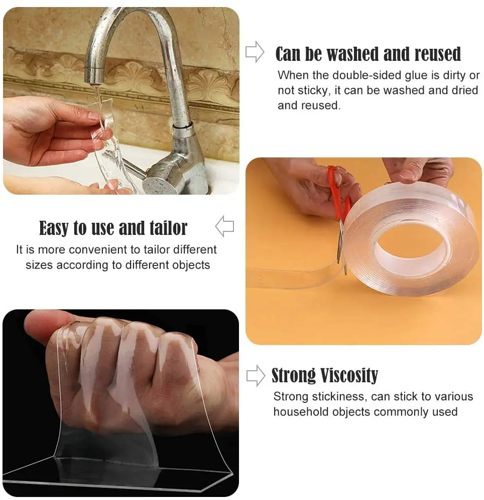 Двусторонняя прозрачная нанолента многоразовая водонепроницаемая лента без