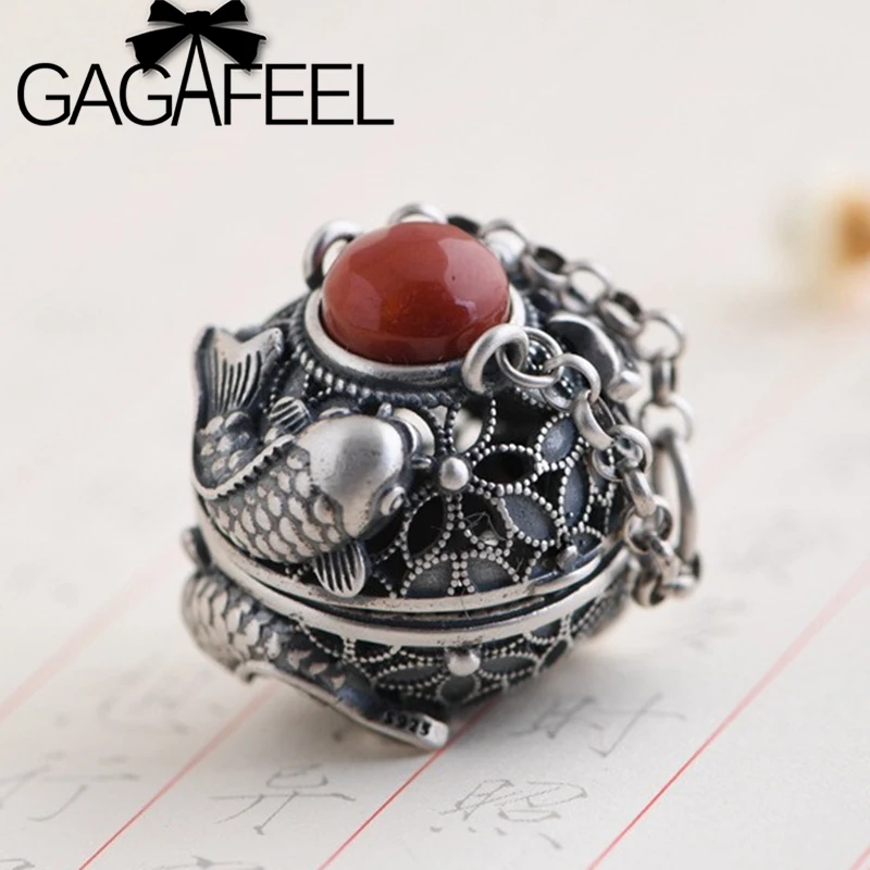

GAGAFEEL ожерелье из стерлингового серебра 925 пробы с полыми рыбками кои, Южно-красная Агатовая подвеска, ювелирные изделия для пар