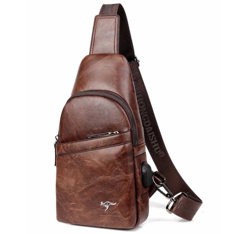 Роскошная брендовая Сумка кенгуру мужская кожаная нагрудная сумка винтажная