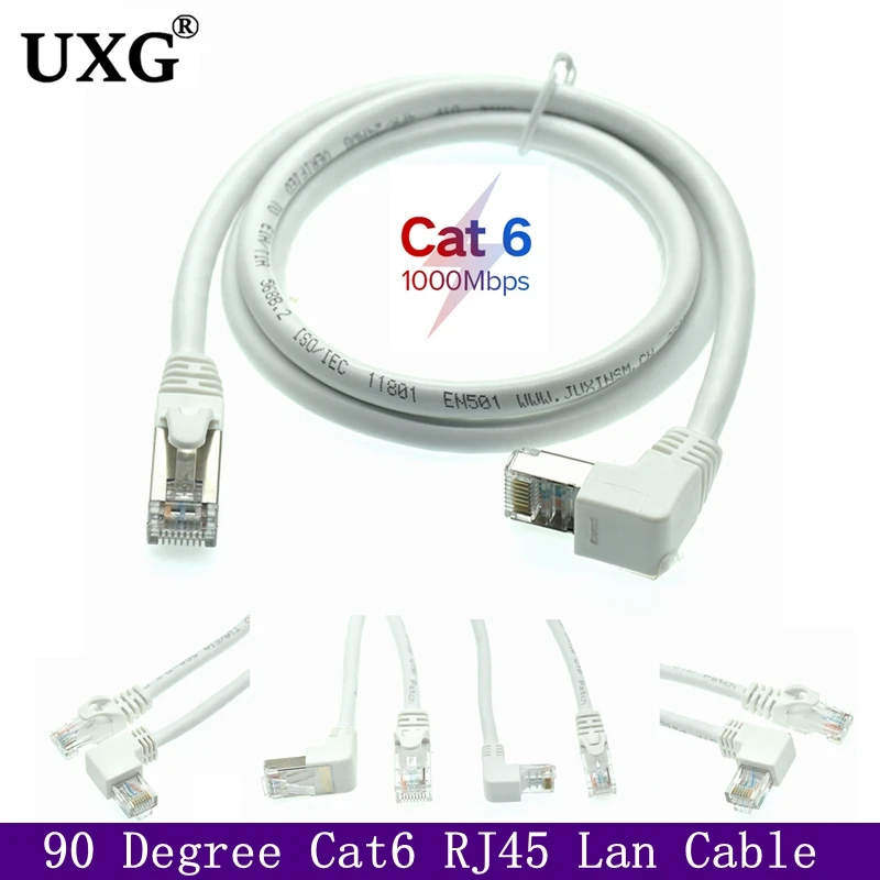 Белый Ethernet-кабель Cat6 RJ45 Прямоугольный сетевой кабель UTP Патч-корд 90-градусный