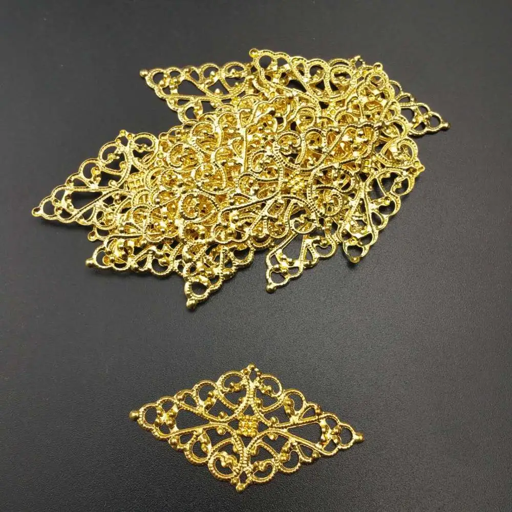 gold 20pcs 25x45 мм 20 штук филигранные ромб ремесла полые фурнитура для украшений, ювелирные изделия, аксессуары, под бронзу украшения - Цвет: gold 20pcs