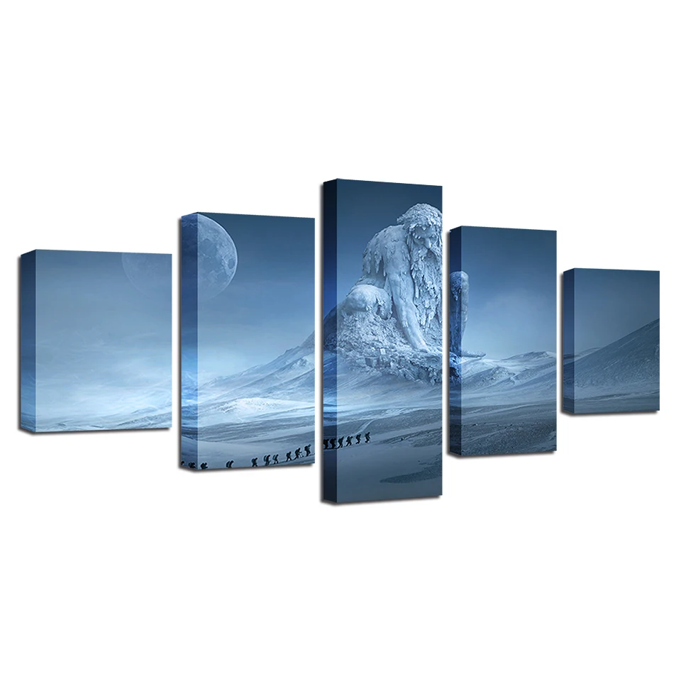 

Canvas Paintings Posters Modular Wall Art 5 Pieces Snow Mountains Moon Scenery Pictures HD Prints Frame Decor Modern Living Room