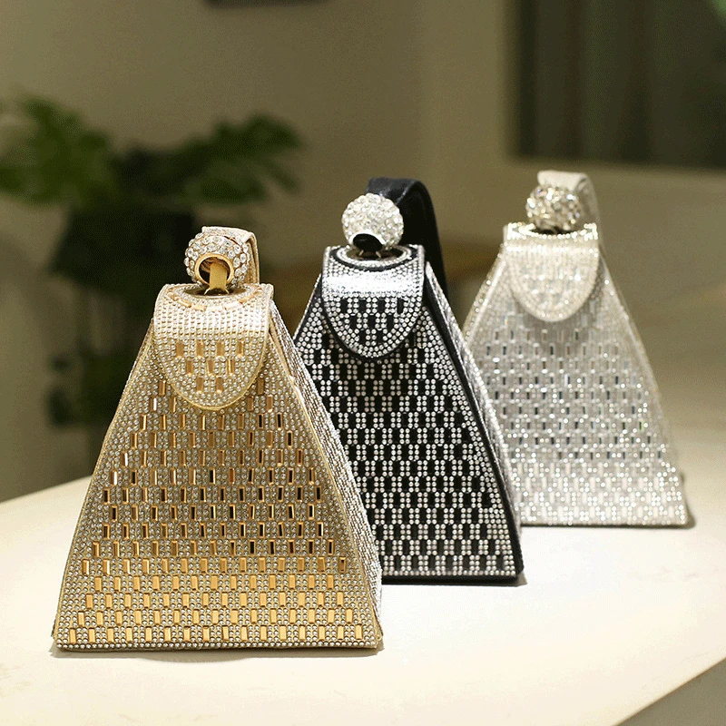 

2021 Rhinestone Women's Bag Fashion Diamond Dinner Bag Handbag Personality Triangle Acrylic Small Sequin Ladies
