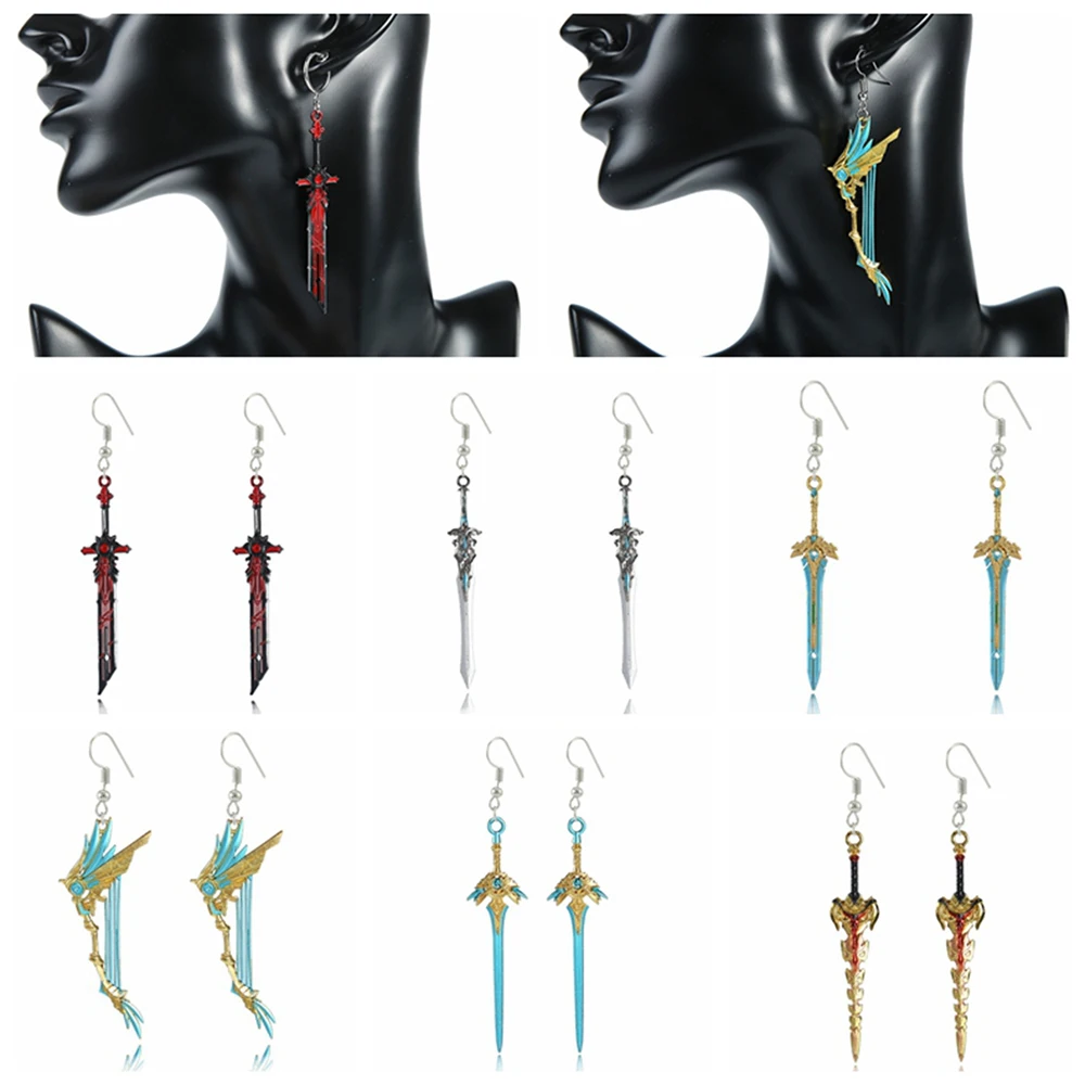 

New Game Genshin Impact Eardrop Sky blade Weapons Earrings Wind Eagle sword Pendant Earing For Women Fashion Jewelry Gift