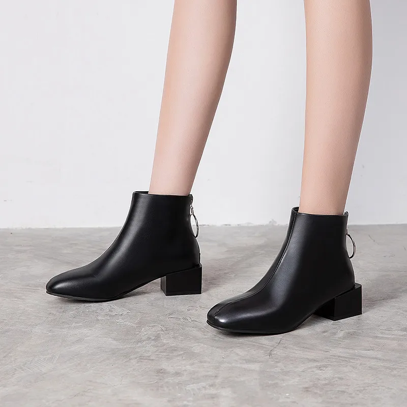 Женские ботильоны на молнии YMECHIC черные Бежевые ботинки квадратном высоком