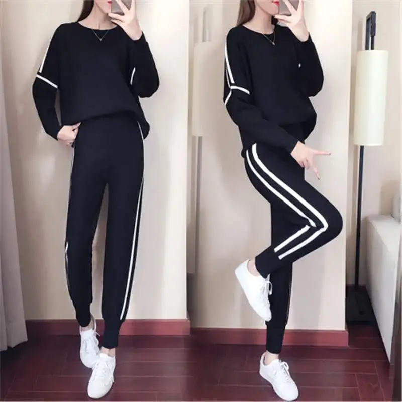 Осенне весенние повседневные трикотажные Cпортивные костюмы толстовки Женский