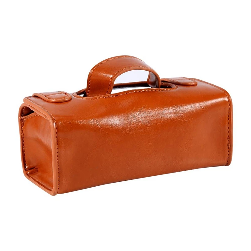 Brown PU Leather Men's Cosmetic Pouch Fashion Waterproof Shaving Brush Razor Travel Toiletry Bag | Дом и сад