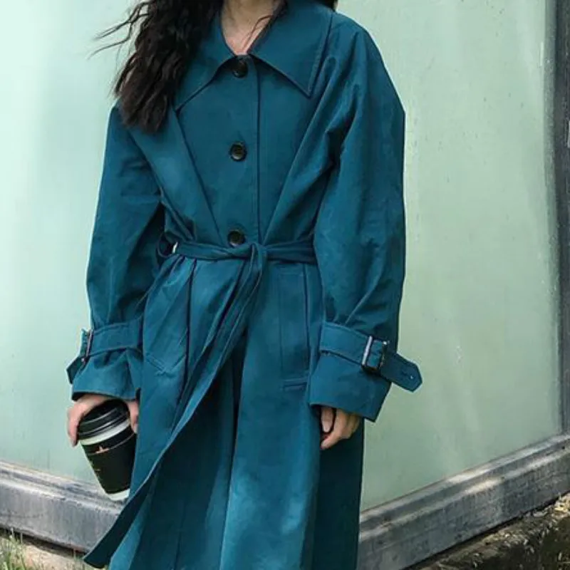 

Trench Women Loose A-line Turn-down Collar Leisure All-match Stylish Feminino Overcoat Autumn Temperament Retro Korean Style New