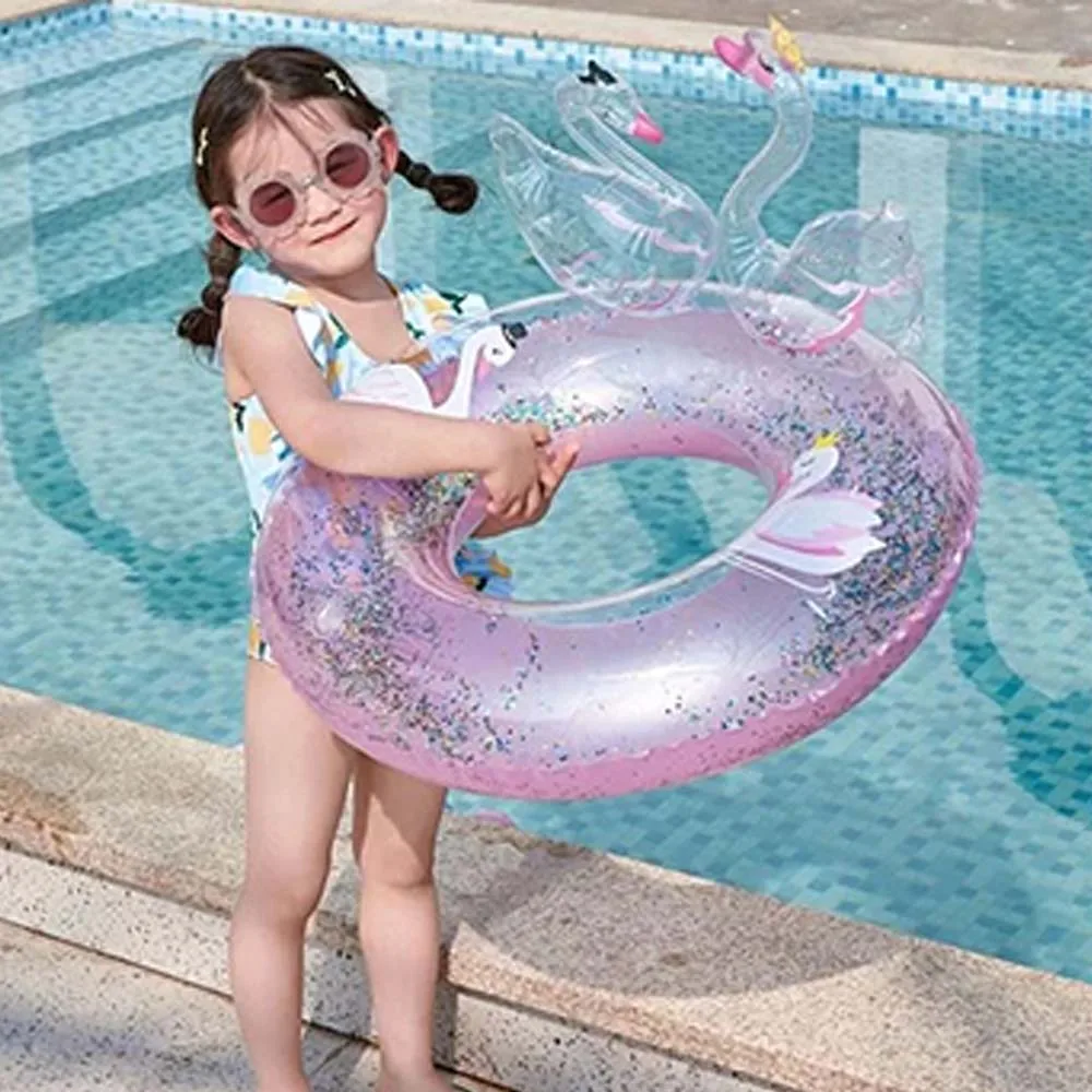 

New Three-Dimensional Swan Sequined Swimming Ring Thickened PVC Inflatable Swimming Ring For Children And Girls