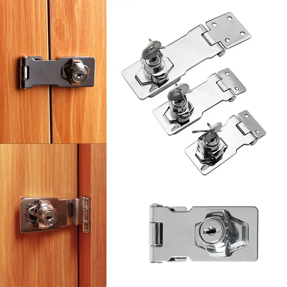 

1 Set Locking Hasp Staple with Keys Cupboard Garage Lock Card Cabinet Door Buckle Hasp Furniture Drawer Anti-theft Padlock