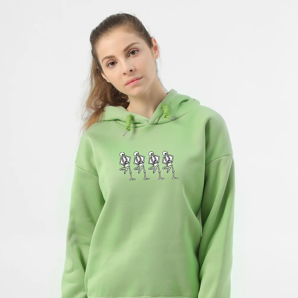 Women Gothic Punk Hooded Hoodies Sweatshirt Harajuku Fashion Unisex Sweatshirtswomen Skeleton Printed Women Sweetshirts Big Size