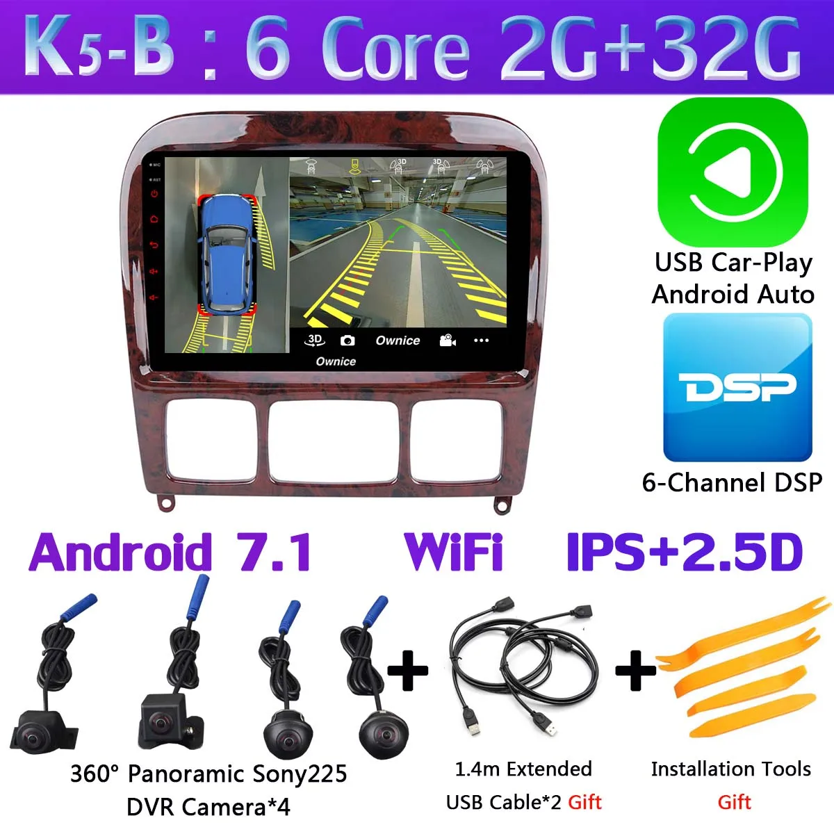 360 ° камера 4G LTE Android 9,0 4G+ 64G gps радио CarPlay SPDIF DSP Автомобильный мультимедийный плеер для Mercedes Benz S CL Class W220 W215 - Цвет: K5-B-CarPlay