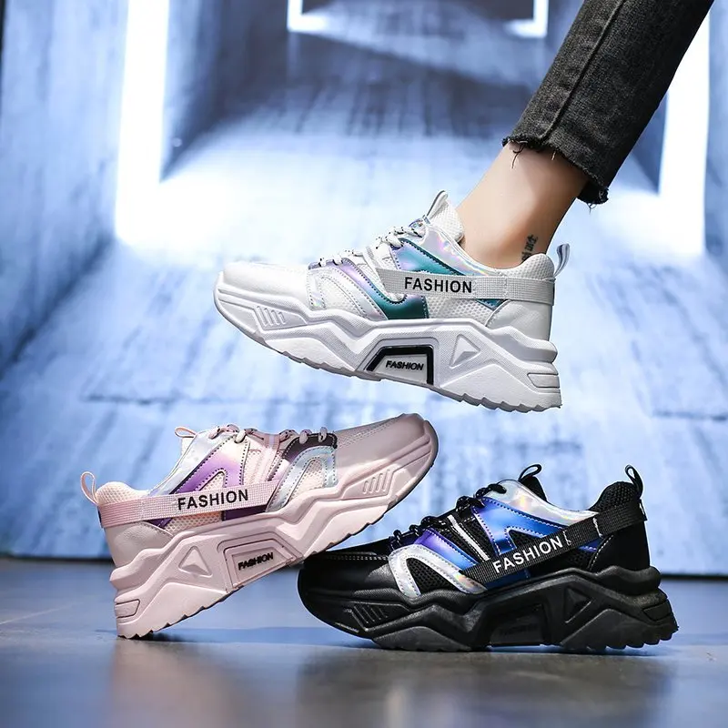 

Women's sports shoes, thick-soled shoes, mesh casual running shoes, student low-top breathable flat shoes, vulcanized shoes