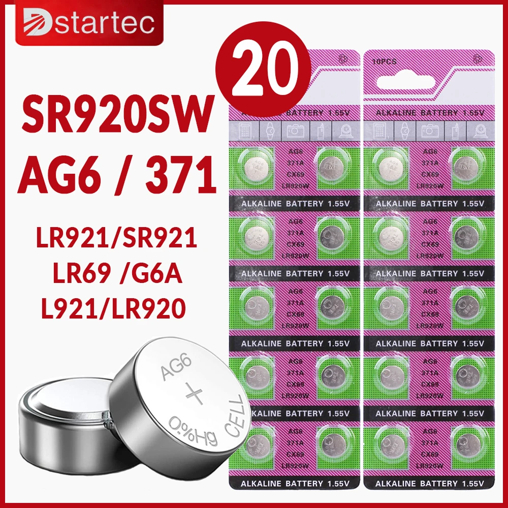 

20PCS 1.55V SR920SW 371 370 LR921 AG6 Silver Oxide Watch Button Battery 171 LR920 SR927 SR920 SR69 LR69 L921 Cell Coin Batteries