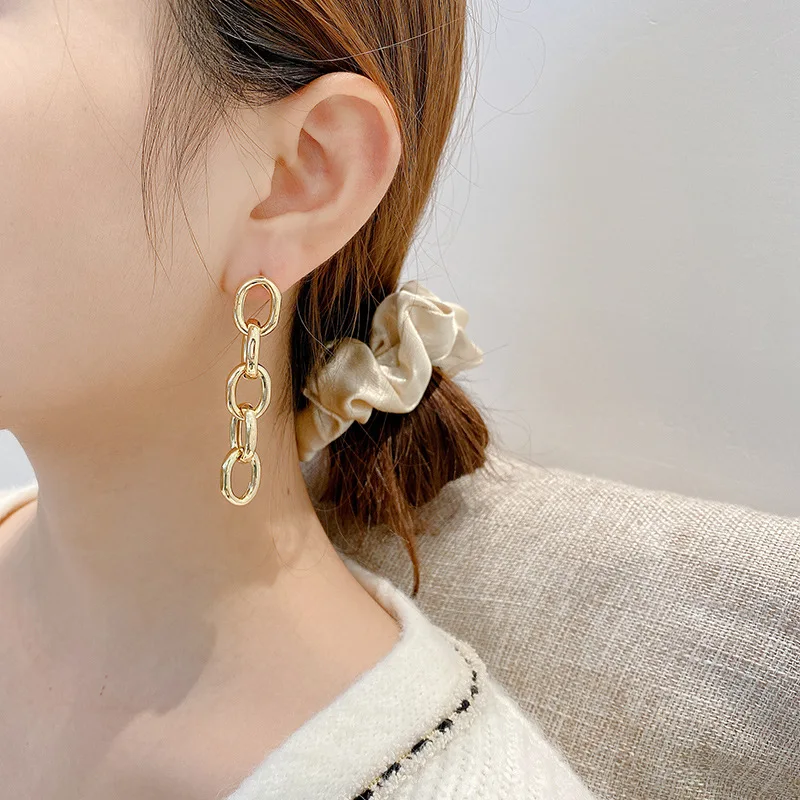 

New Big Long Golden Earrings Vintage Geometry Gold Dangle Drop Earrings For Women Female Chain Trend Irregular Jewelry