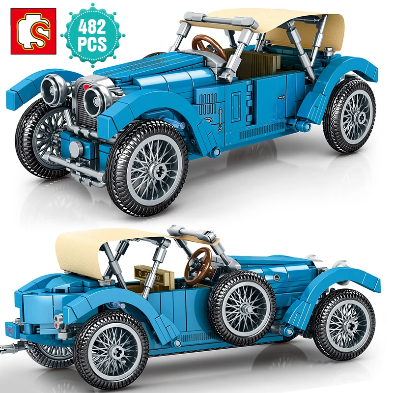 

SEMBO Technical Expert Famous Car Building Blocks Blue Retro Vehicle Model Bricks Assembly Toys Birthday Gift For Children