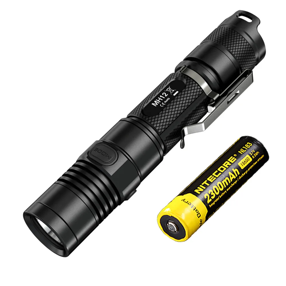 NITECORE MH12 USB Перезаряжаемый фонарик CREE XM-L2 U2 светодиодный Макс 1000 люмен расстояние луча 232 м открытый свет тактический фонарь - Испускаемый цвет: MH12 NL1823