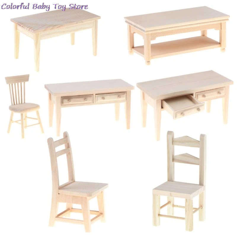 

New 1 Set Mini Dollhouse Furniture Desk Chair Miniature Living Room Kids Pretend Play Toy Developmental Toys