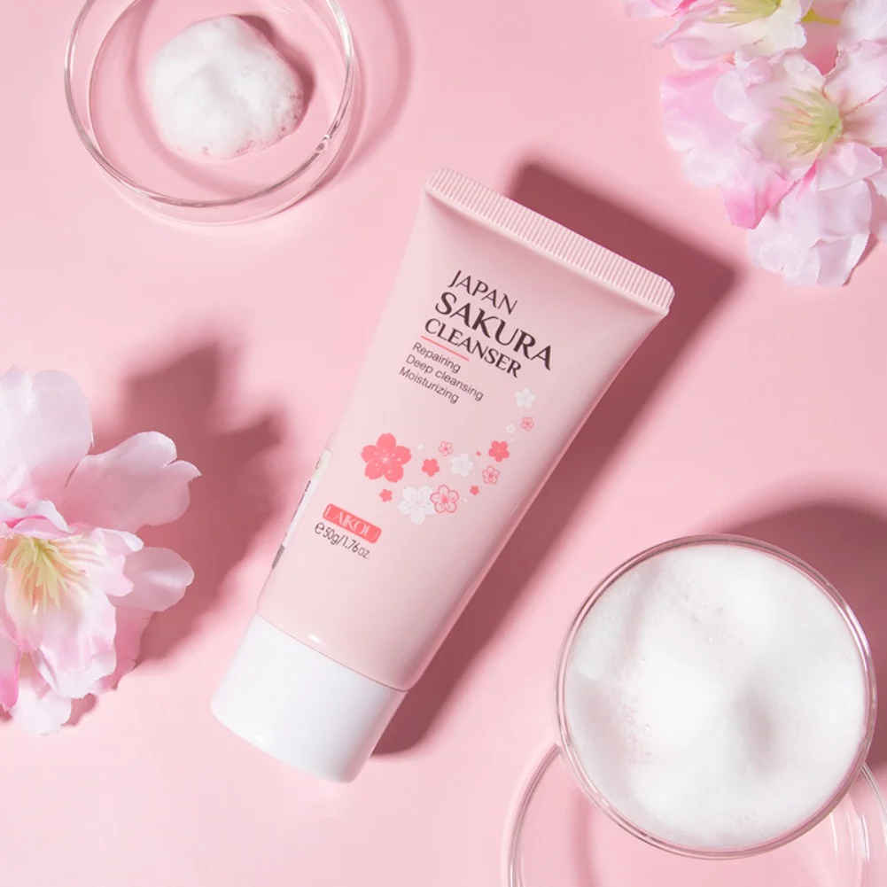 

50g Sakura Facial Cleanser Shrink Pores Deep Clean Oil Control Remove Blackhead Moisturizing Skin Care Face Wash