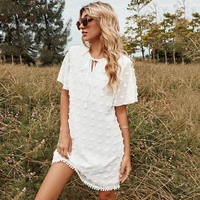 2022 womens spring and summer short sleeve skirt white chiffon jacquard polka dot dress